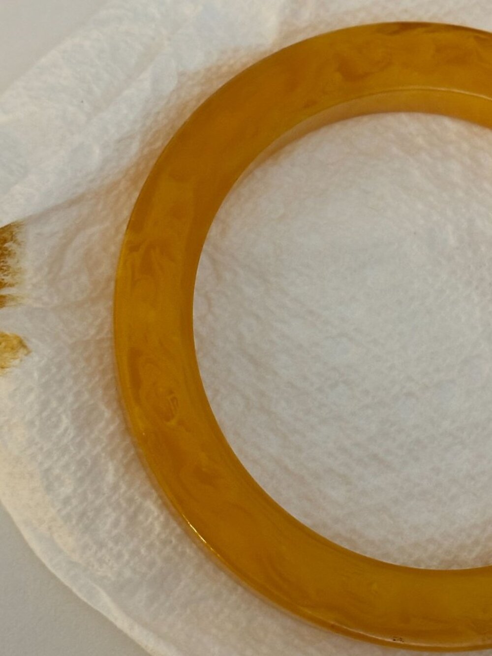 Bakelite Bangle Bracelet Vintage 1940s Marbled Amber Butterscotch Yellow Jewelry - Picture 5 of 11